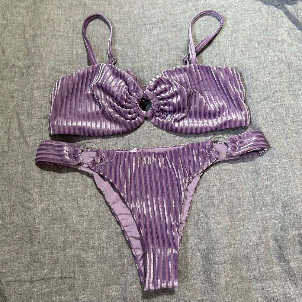 Dippin Daisys Corsica Top Basque Cheeky Bikini Set Purple Velour Medium